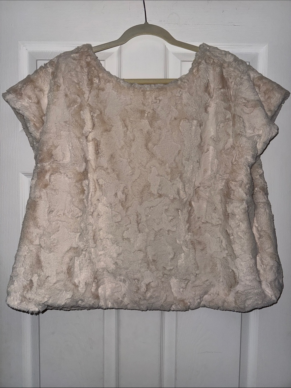 Anthropologie Plush Short Sleeve Faux Fur Top - Cream